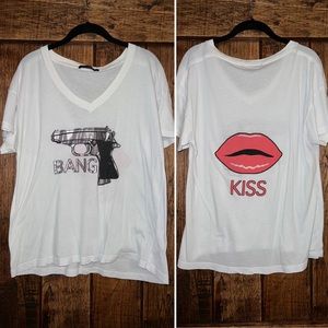 Wildfox Silver Foil Gun Bang Red Kiss Lips Short Sleeve Tee in White Size XS
